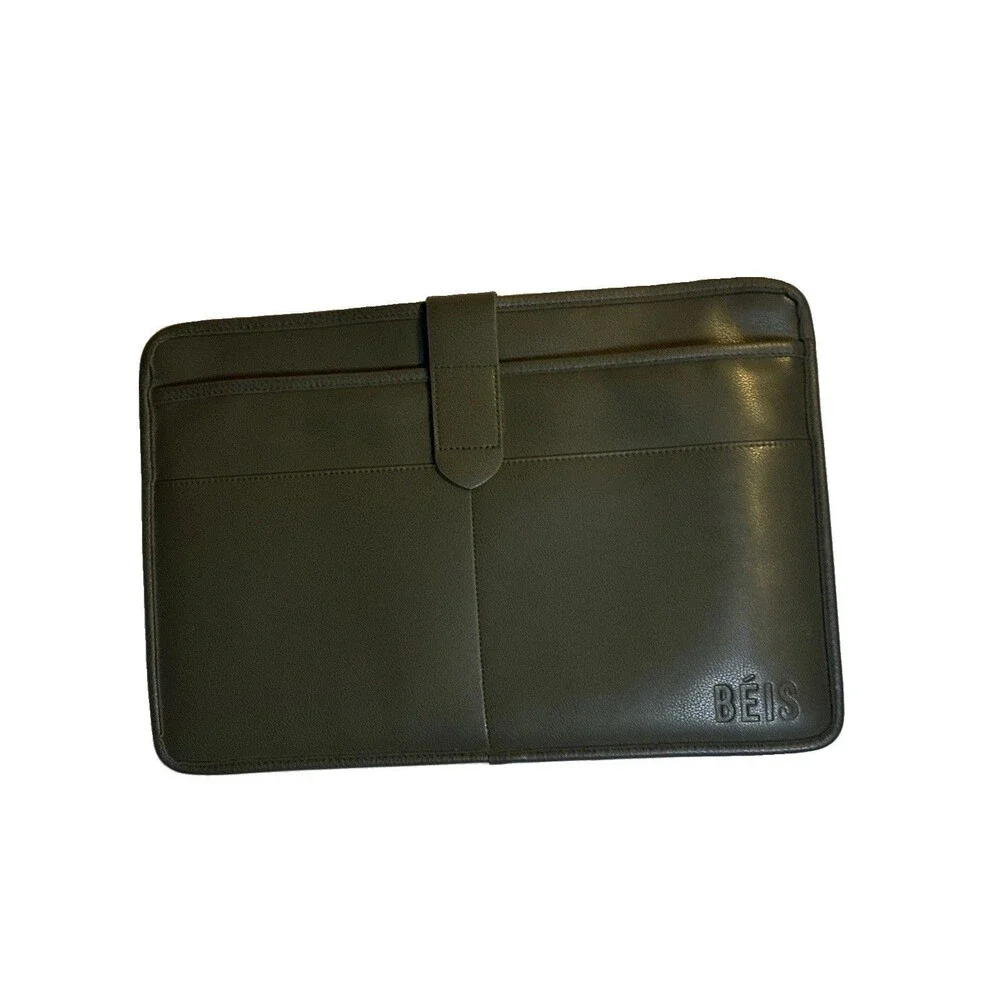 BÉIS Padded Laptop Sleeve Green Faux Leather Computer Case